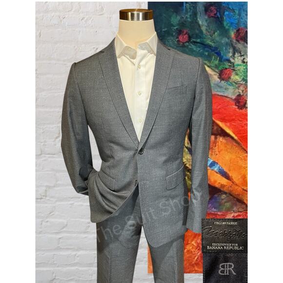 BR Banana Republic 40L 35x31 Slim Steel Blue Italian Marzotto Wool Suit - Picture 1 of 16